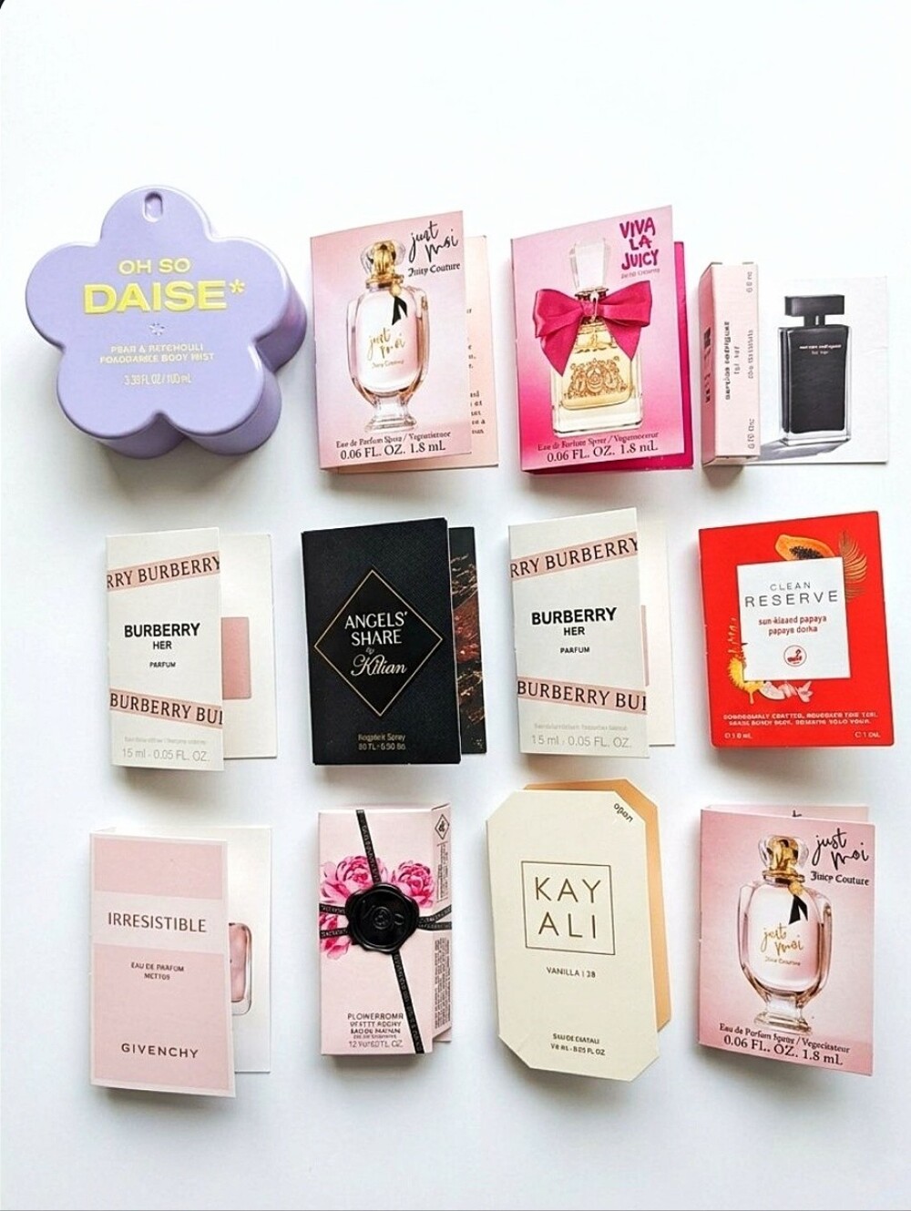 Kilian, Kayali, Victor and Rolf, Juicy Couture, Narciso Rodriguez, Burberry, Giv